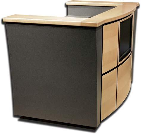curved sides with 6 curved front panels and deep black reveals give this presentation desk a