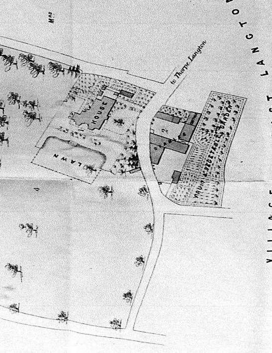This is a copy of the map from the East Langton Grange sales catalogue dated October 1875. It shows the extent of the WKG before the new stable block was built in 1886.