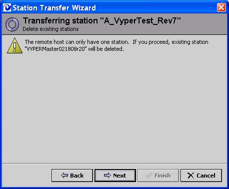 Select Copy to start the station transfer wizard and download the station from the PC to the controller. 3. Select Next.