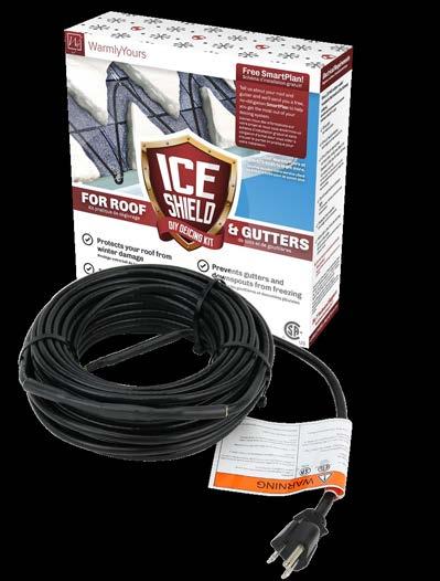 The 120 V constant-wattage (5 watts per linear foot) heating cables will prevent damage to your roof and gutters all winter long.