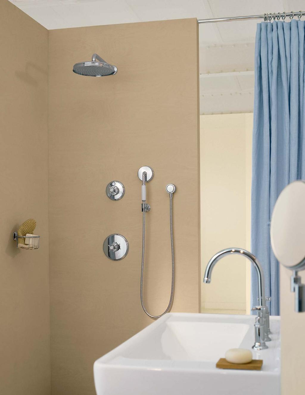 Thermostatic plus Trio Diverter with Shut-Off. Traditional style meets modern shower technology with Axor Montreux.