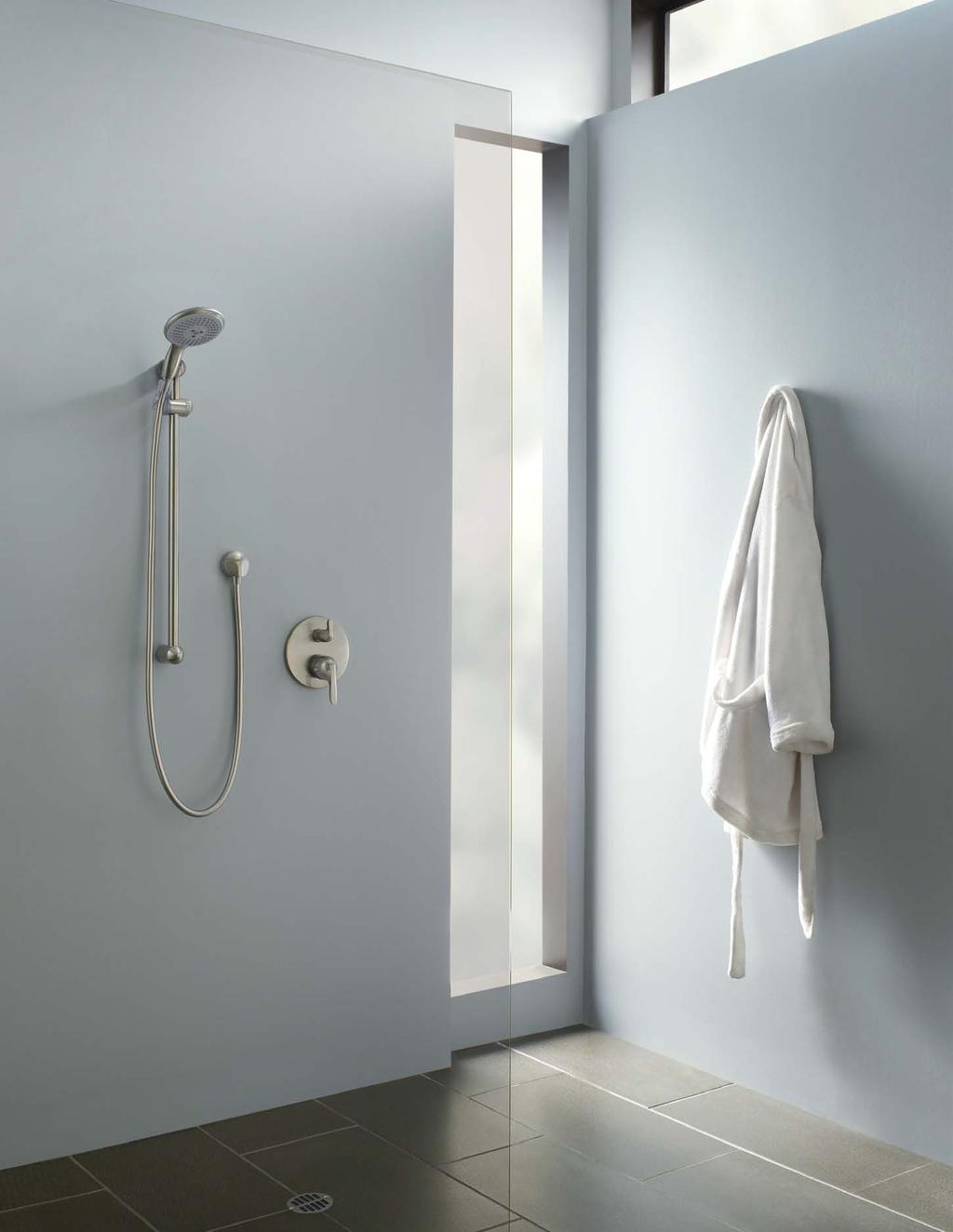 Thermostatic with Volume Control. Enjoy the benefits of both a handshower and a fixed showerhead by choosing a Hansgrohe wallbar set.