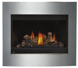 The Napoleon Grandville 36 CF gas fireplace with heat radiating glass, beautiful display of YELLOW DANCING FLAMES and realistic