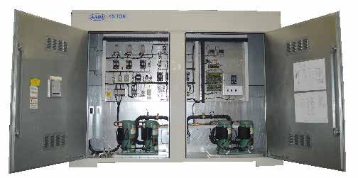 AAON LZ, LN, & LC Series Chillers & Outdoor Mechanical Rooms Labeled Electrical Components ~ Compressor and Control Service Compartment Variable Capacity Scroll Compressors LN Series units are