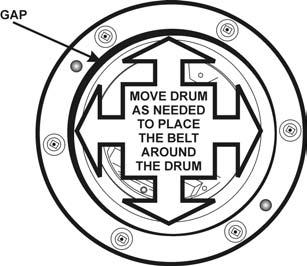 5.15 Drum Drive Belt 1. Remove the lid (5.1) 2. Open the Front Panel (5.2 or 5.3). 3. Remove the Rear Panel of the drum (5.9). 4. Remove the Heater Bank Cover (5.10 - step 2) 5.