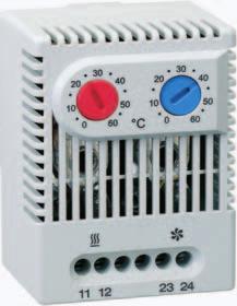 Dual Thermostat ZR 011 Regulating and Monitoring NO and NC in one casing Separate adjustable temperatures High switching capacity Terminals easily accessible Clip fixing Two thermostats in one