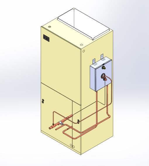 The TXV control box is field positioned external to the vertical (upflow or downflow) air handler and fastened to (1) the air handler as shown in Figure 8a,or (2) on a solid mounting surface