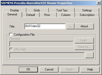 AlarmWorX32 Viewer Properties Dialog Box The three most