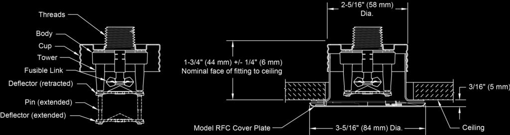 Model RFC43 Residential Sprinkler SIN RA0612 Nominal K-Factor: 4.