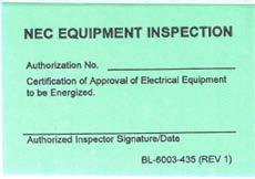Properly Installed Task Based Risk Assessment - Section II Electrical Inspection 1.