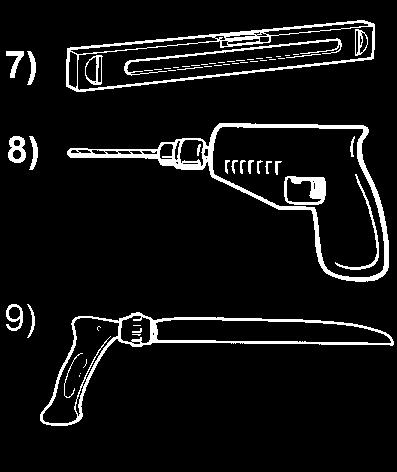 2 screwdriver 2) Flat blade screwdriver 3) Torx screwdriver size T 20 4) Adjustable wrenches (if you use copper fittings) 5) Open-ended wrench (1/2 [12 mm] or 5/8 [16 mm]) 6) Tape measure 7) Spirit