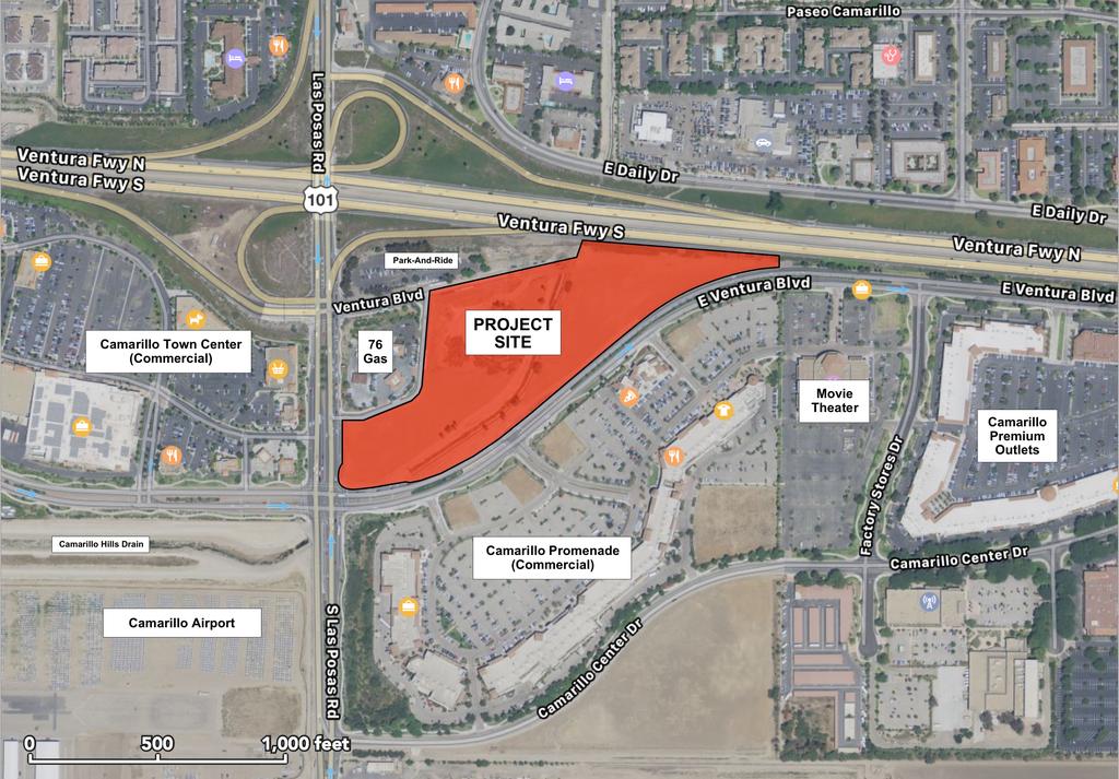 Project Description Surrounding Land Uses The land uses surrounding the project site are illustrated in Figure 3. The site is bordered on the north by U.S. Highway 101 (Ventura Freeway) and on the south/southeast by E.