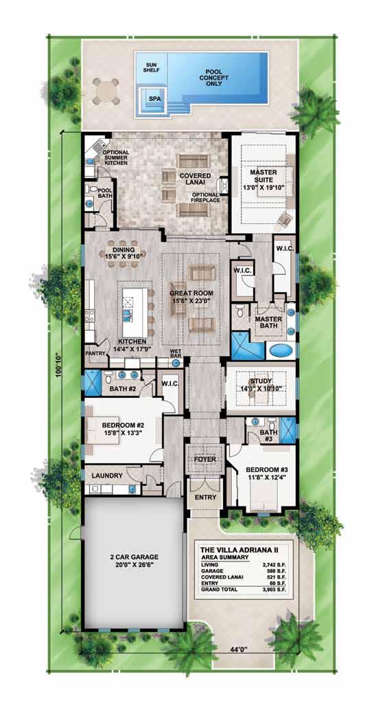 Villa Adriana II 3 Bedrooms, 3.5 Baths, 2 Car Garage Living Entry Covered Lanai Garage Total Square Feet 2,742 sq.ft.