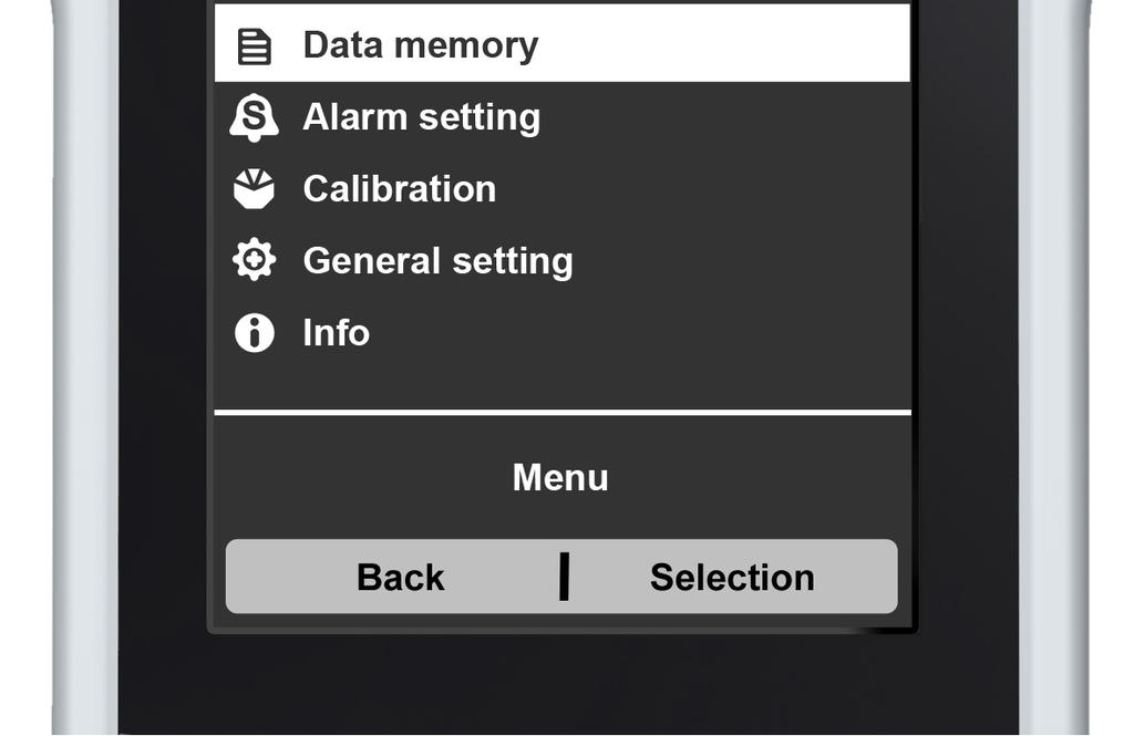 4.7 Data memory The memory contains the data from previous measurements. These recordings are listed by ID or chronologically by start and end date. Select Data memory from the main menu.