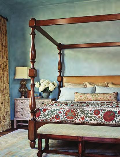 together the room s turquoise and camel hues, as well as the reds, greens, and yellows that appear