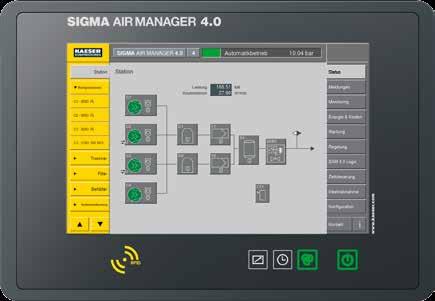C1 Compressors C1 - BSD 75 Station SIGMA AIR MANAGER 4.0 4 Automatic 10.04 bar Station Power 165.51 kw Volumetric fl ow rate 27.60 m³/min C1 Status Messages Monitoring SIGMA AIR MANAGER 4.
