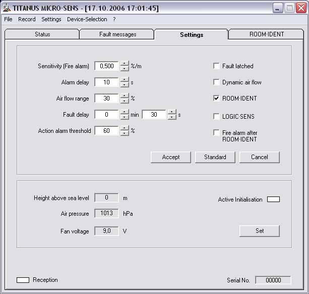 82 en Commissioning FCS-320-TM Aspirating Smoke Detector 14. Open the "Settings" screen in the diagnostic software and enter the following settings for the functional test: 15.