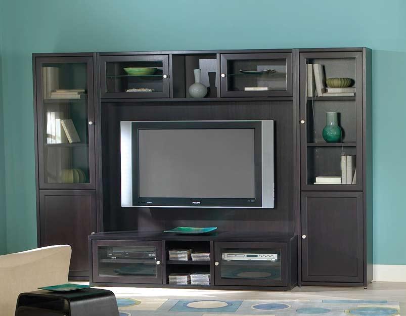 72"H Media System with Easy-Mount TV Panel Hutch and 21"W Bookcases.
