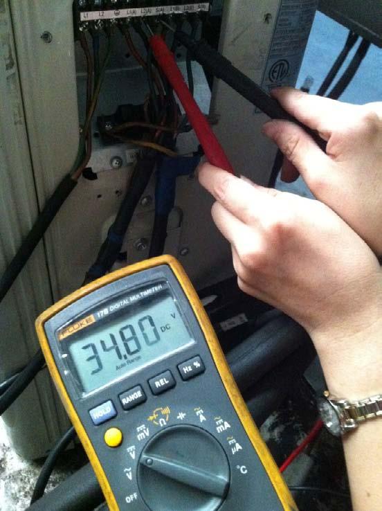 Pic 1:Use a multimeter to test the DC voltage between L2 port and S port of outdoor unit.