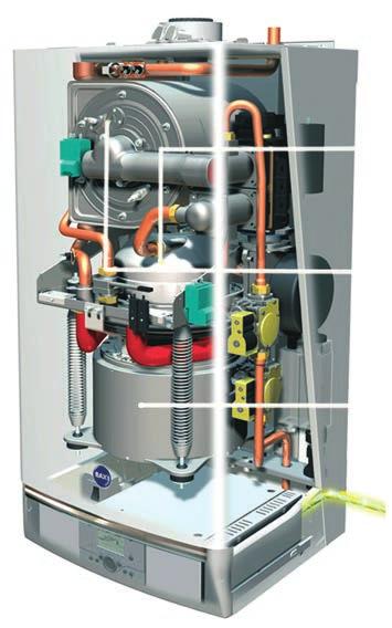 SYSTEM TYPES AND LAYOUTS OF CENTRAL HEATING SYSTEMS How Micro CHP works 1 Baxi Ecogen looks like a conventional wall-hung boiler and uses a conventional gas boiler burner, connected to the mains gas,