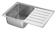 Reversible; can be used with the drainboard to the right or left. May be completed with GRUNDVATTNET sink accessories for effective use of space of the sink. W27⅛ D18½ H7⅛. Stainless steel. 891.581.
