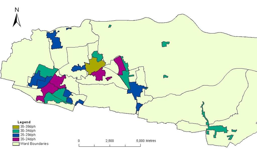 Figure 2 Average gross density of one hectare random samples by ward 2.