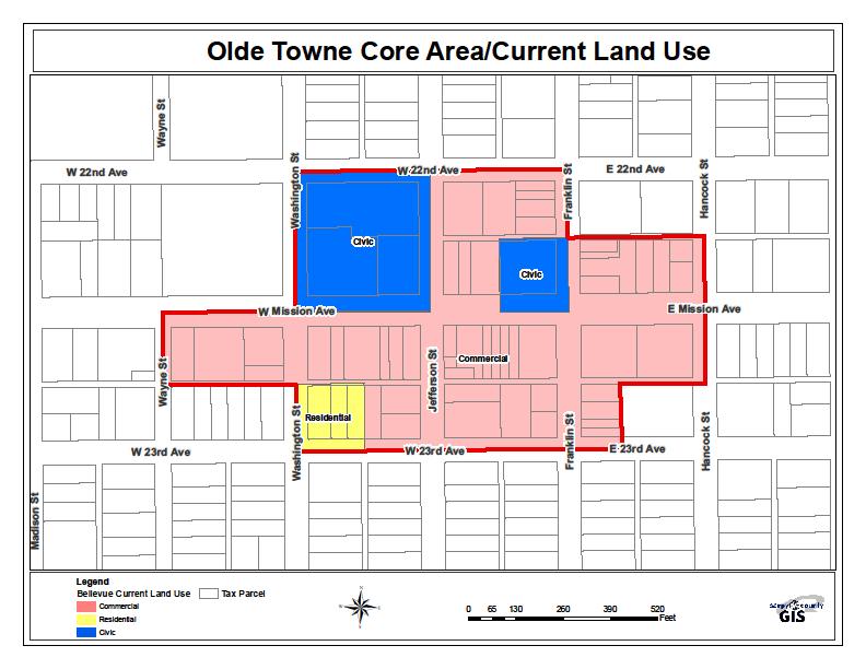 Land Use The current land use of the Olde Towne Core Area is a mix of civic, commercial and residential uses.