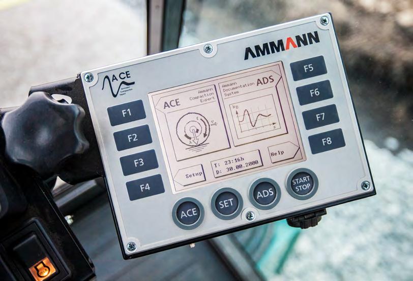 ACE FOR HEAVY MACHINES FULLY AUTOMATIC CONTINUOUS COMPACTION CONTROL SYSTEM UNLIMITED SETTING OF AMPLITUDE AND FREQUENCY (ACE pro ) SIMPLE SETTING OF REQUESTED COMPACTION TARGETS HIGHEST PRODUCTIVITY