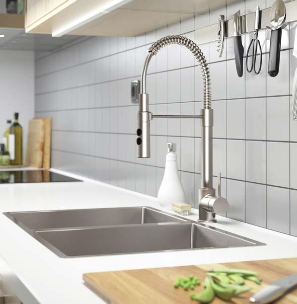 GREAT FUNCTION The faucet's detachable handspray makes washing and rinsing easier, while the sink's two bowls give you