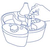 Remove the Aromatic container from the Steam Chamber (c) (Fig. 6). Using the Heating Cone release (Fig. 7), release the Steam Chamber (Fig. 8) from the Base.