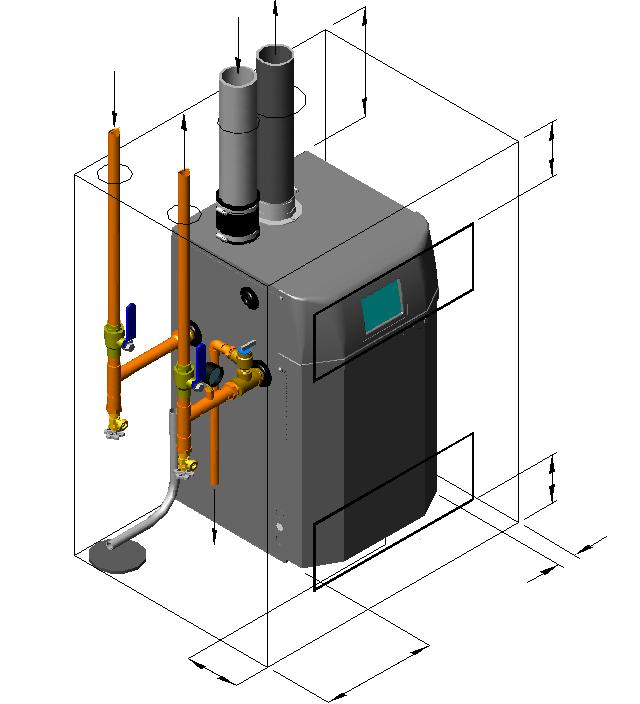 Trinity Lx Installation and Operation Instructions Figure 3-1(a) Closet Installation, Minimum Clearances (Lx200WH) 1 [25 mm] clearance for hot water and vent pipes Piping must be CPVC Top 12 [305 mm]