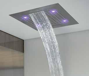 Rectangular Shower Head with 4 Functions Rain, Cascade, Waterfall, Hydrotherapy with RGB LED Lights Low Voltage Transformer Control Keyboard for
