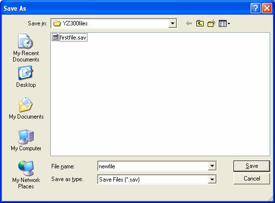 saved files to have the '.sav' extension. If no file extension is specified, the YZ300P will append each saved file with the '.sav' extension automatically.