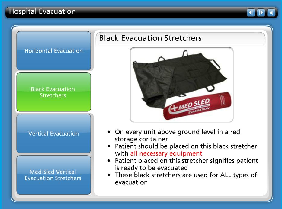 Black Evacuation Stretchers will be located on every unit above ground level in a red storage container.