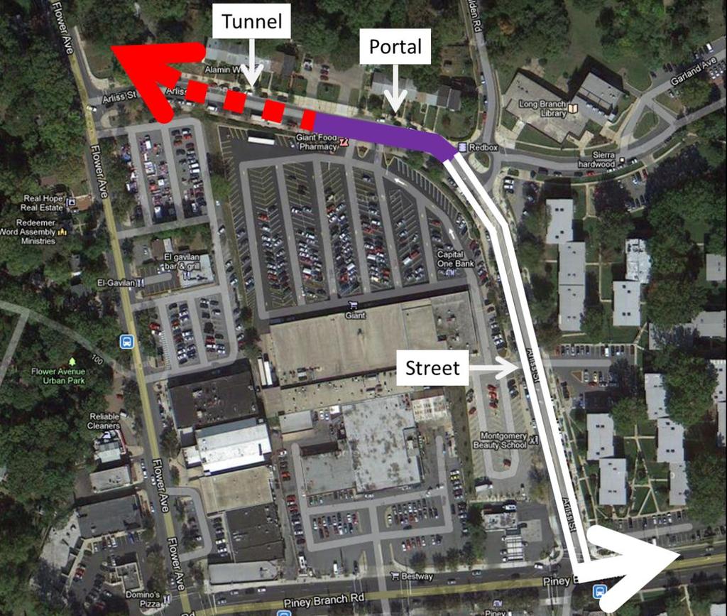 Issue #12: Purple Line along Arliss Street Arliss Street is a particularly challenging segment of the Purple Line alignment due to the presence of the Purple Line portal, access to the Town Center