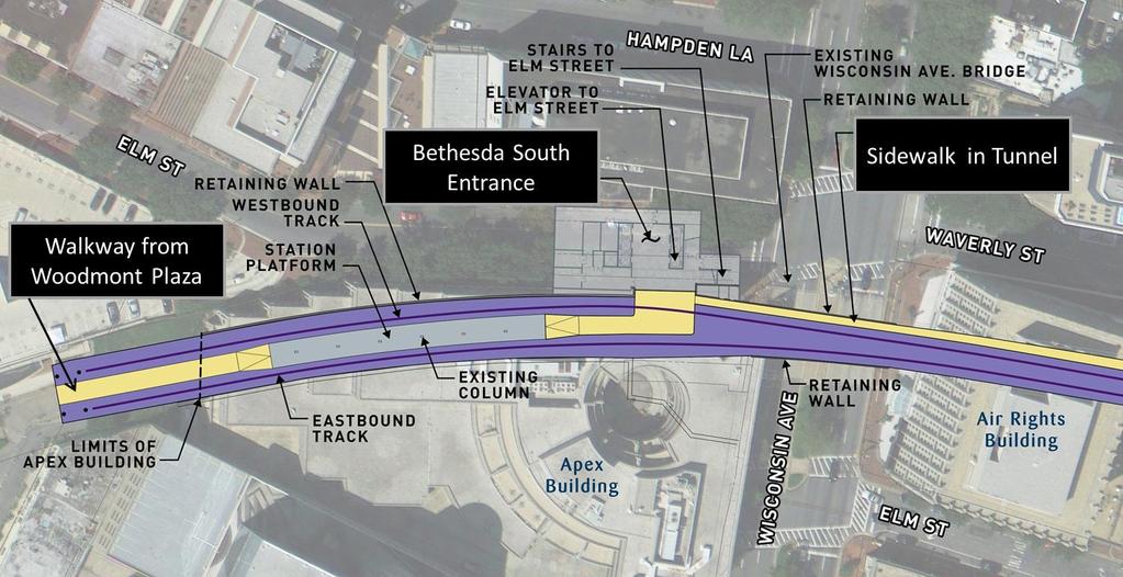Exhibit 1: Access Points to Purple Line Station Plan view showing the Purple Line in the