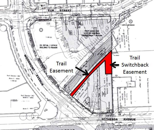 Exhibit 6: Trail Easements Plan view showing trail easements included in the Woodmont /7200 development approval.