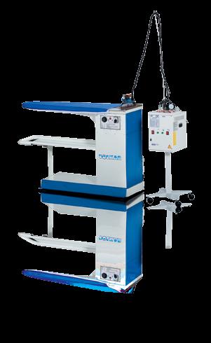 type ironing tables with generators, dry cleaning machines, garment rack trolleys or spot cleaning tables, steam generators, laundry shelves, marking