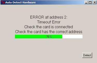 In this example the card set to address 2 has not been successfully detected and the auto detect halts until the user resolves the issue If a 725B System is connected to the associated PC and