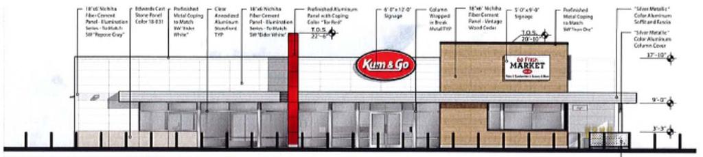 Kum & Go Convenience Store and Gas Station Concept Review Page 10 Architecture The applicant provided conceptual renderings of the convenience store and fuel canopy.