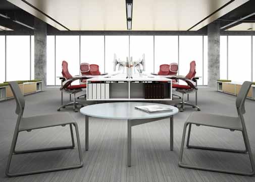 Small Group Spaces: Reff Profiles sliding table with Moment side chairs; Antenna Workspaces low table with Spark lounge