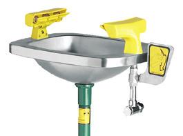 00 Wall mounted eye/face wash, yellow plastic bowl with six aerated spray heads. SE-505 $ 625.00 Wall mounted eyewash, stainless steel bowl, trigger bar activated with dual aerated spray heads.