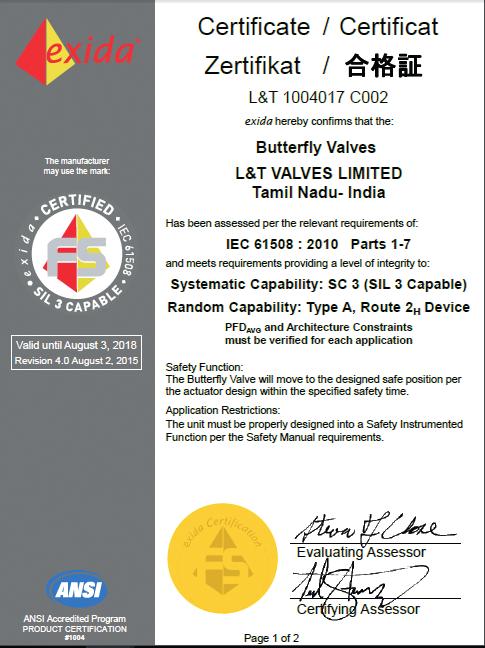 Features of Final Element: Certified to L&T Actuated TMBV and TOBV are certified to by an independent