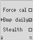 Press to scroll to Bmp daily. Press to toggle between enable/disable. When enabled, during start-up the following screen displays.