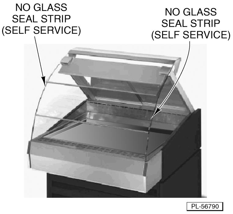 The RIGHT side glass panel does not require a glass seal strip.