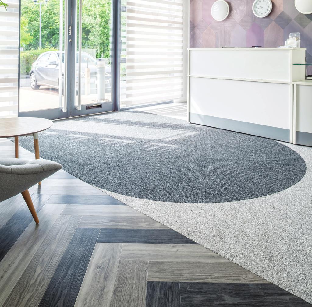 Amtico Head Offices Amtico Entryway carpet offers hard-working functionality and understated style for busy lobbies and entrances.