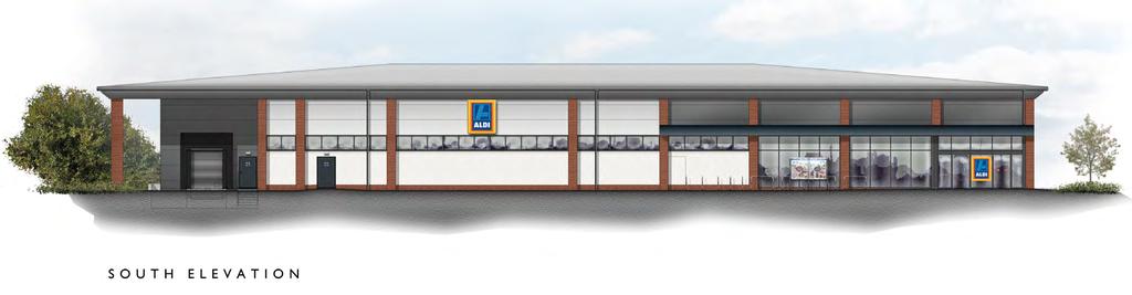 Dudley Road. To achieve this, Aldi is proposing a high level of glazing and the use of white render to give a crisp, clean look to the building and provide a light, airy feel for shoppers.