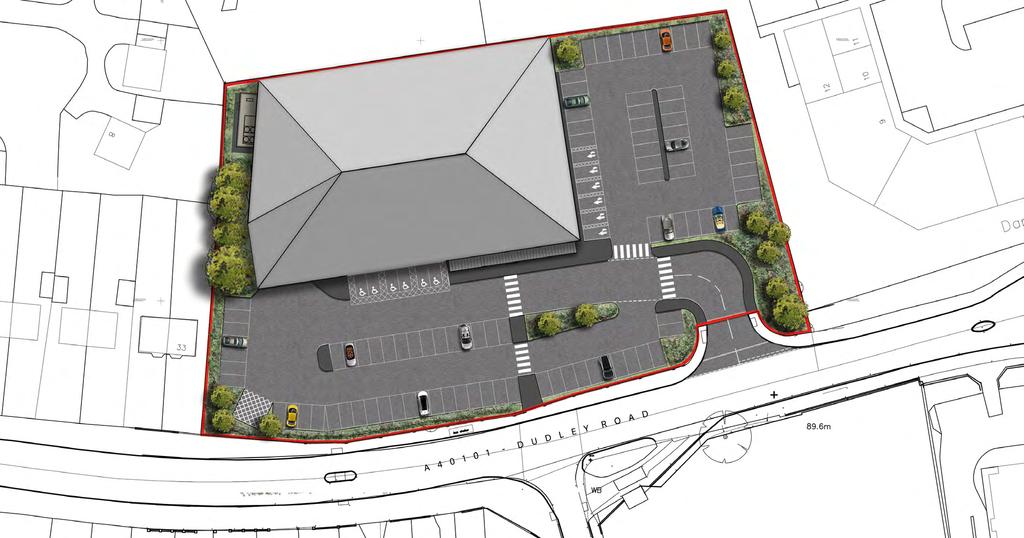 A new Aldi HIGHWAYS AND CAR PARKING Proposed site plan ACCESS Access to the store would be from Dudley Road, via the existing site entrance.