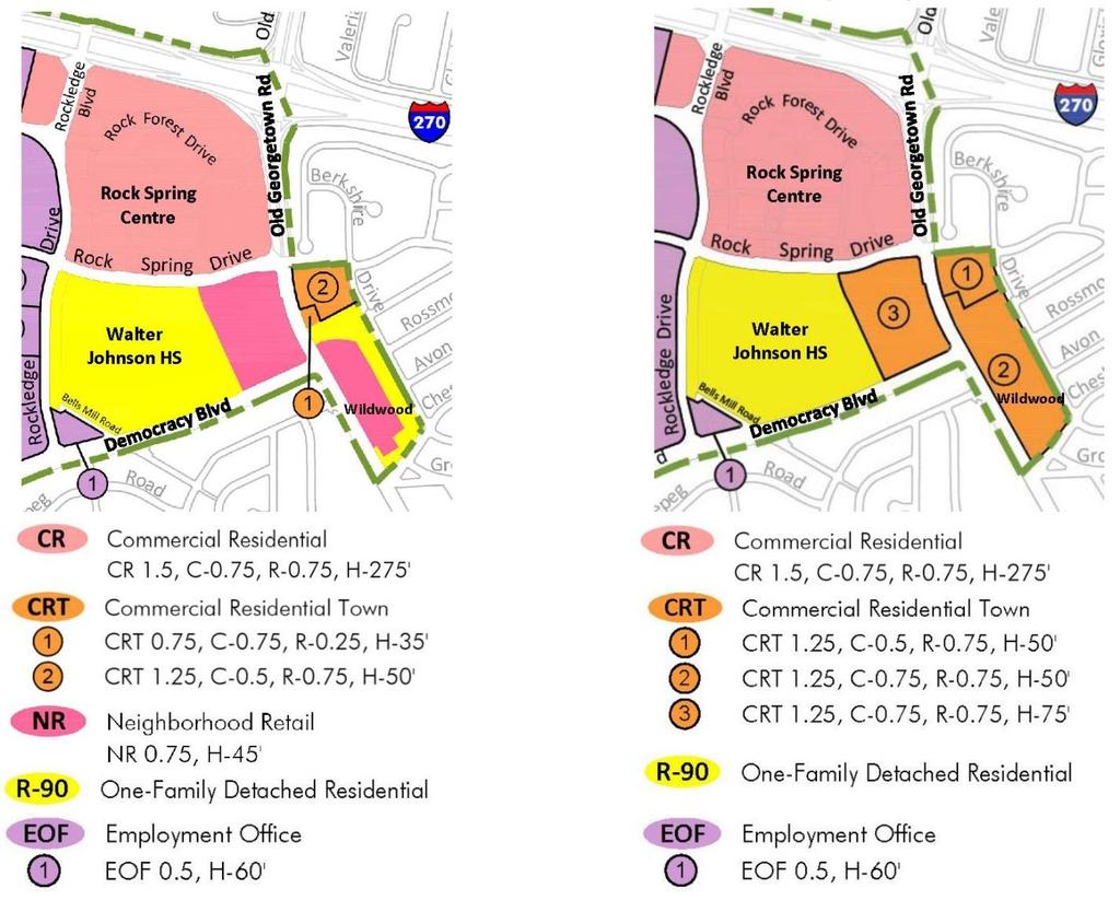 Rock Spring East/Village Center Rock Spring East includes the properties east of Rockledge Drive and Rockledge Boulevard, for which there are a variety of zoning classifications.