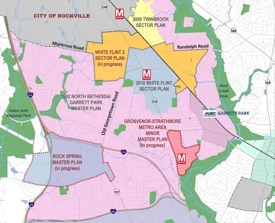 Figure 3 North Bethesda Master Plans and Sector Plans Rock Spring has a large percentage of Class A space (87 percent, compared to 50 percent Ccountywide) and much of it has been consistently
